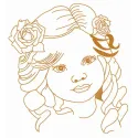 Little curious girl embroidery design showcasing a whimsical motif for women's apparel and accessories.