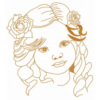 Little curious girl embroidery design showcasing a whimsical motif for women's apparel and accessories.