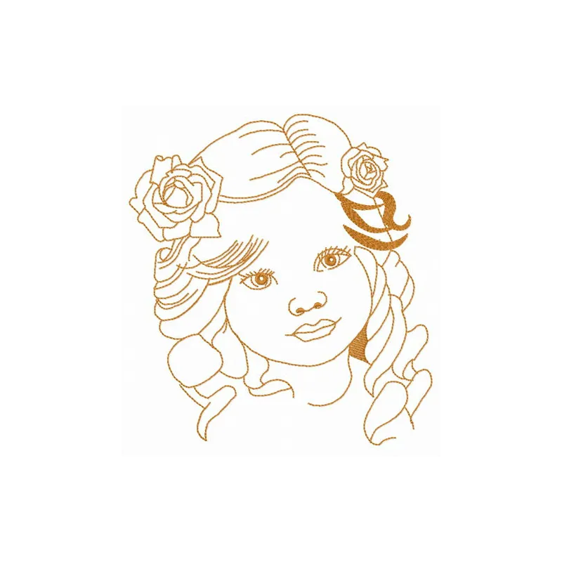 Little curious girl embroidery design showcasing a whimsical motif for women's apparel and accessories.