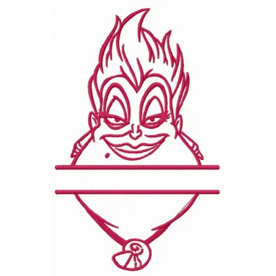 Ursula monogram embroidery design featuring a whimsical Little Mermaid theme, perfect for creative stitching projects.