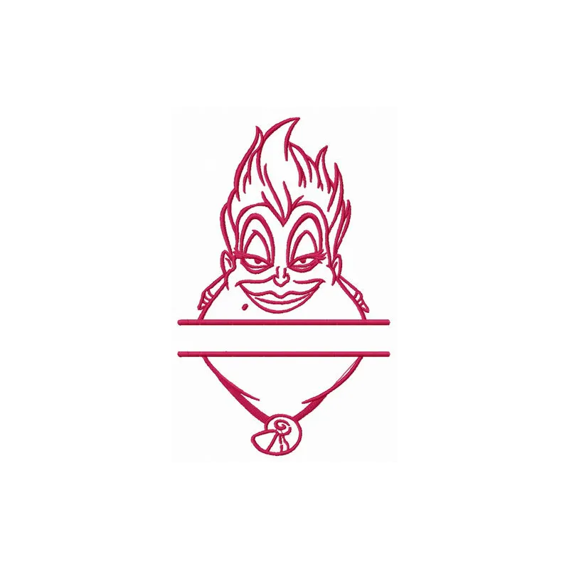 Ursula monogram embroidery design featuring a whimsical Little Mermaid theme, perfect for creative stitching projects.