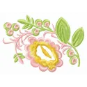 Spring motif embroidery design featuring vibrant flowers, ideal for embellishing t-shirts and tote bags.