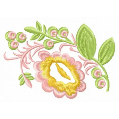 Spring motif embroidery design featuring vibrant flowers, ideal for embellishing t-shirts and tote bags.