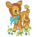 Kind fawn embroidery design featuring a gentle woodland animal motif, perfect for stitching on apparel or home decor.