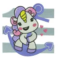 Marine unicorn embroidery design showcasing a whimsical unicorn motif, perfect for stitching on t-shirts or tote bags.