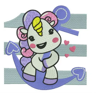 Marine unicorn embroidery design showcasing a whimsical unicorn motif, perfect for stitching on t-shirts or tote bags.