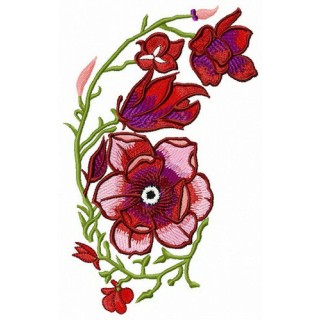 Red and purple swirl flowers embroidery design - Embroidery Design