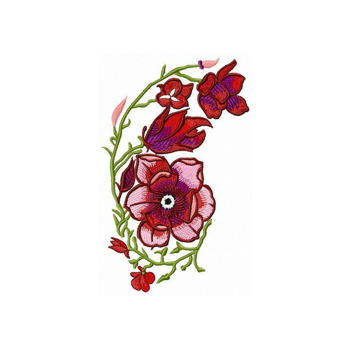 Red and purple swirl flowers embroidery design - Embroidery Design