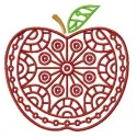 Apple embroidery design featuring a circle ornament, perfect for embellishing t-shirts, tote bags, or pillows.