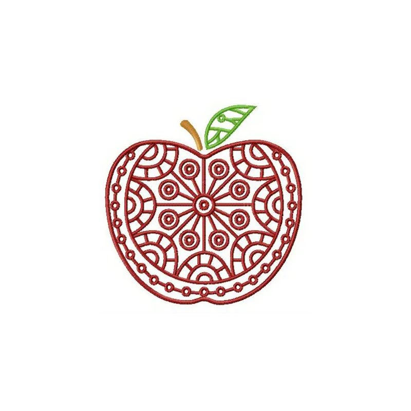 Apple embroidery design featuring a circle ornament, perfect for embellishing t-shirts, tote bags, or pillows.