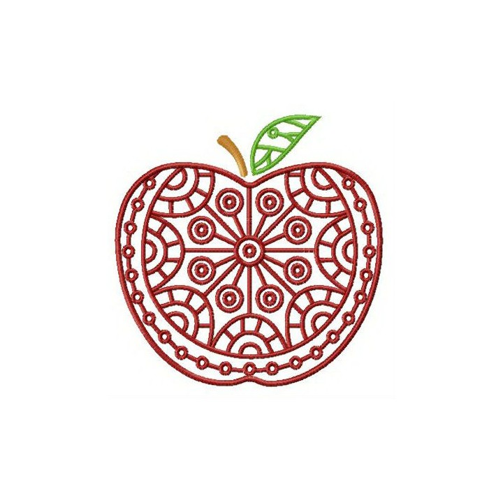 Apple with circle ornament embroidery design - Embroidery Design