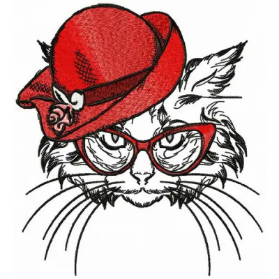 Signora Kitty embroidery design showcasing a charming cat motif, ideal for stitching on t-shirts and tote bags.