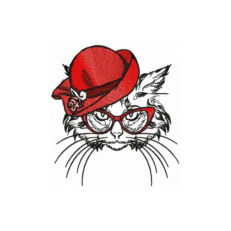 Signora Kitty embroidery design showcasing a charming cat motif, ideal for stitching on t-shirts and tote bags.