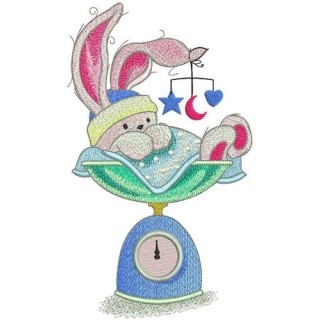 Bunny weighing embroidery design - Embroidery Design