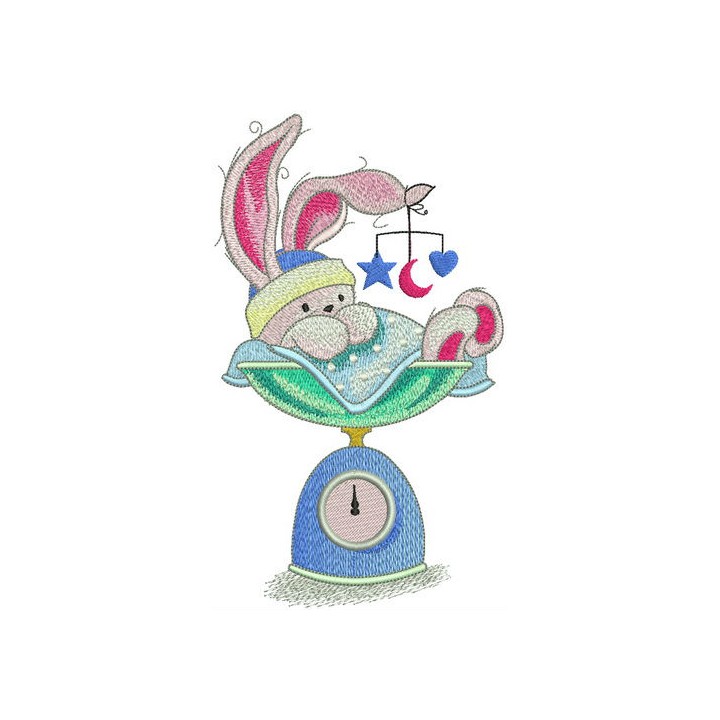 Bunny weighing embroidery design - Embroidery Design