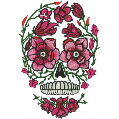 Disguised skull embroidery design showcasing intricate details, ideal for stitching on tote bags and hoodies.