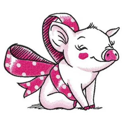 Charming piggy present embroidery design featuring a cute pig with a gift, ideal for festive stitching projects.