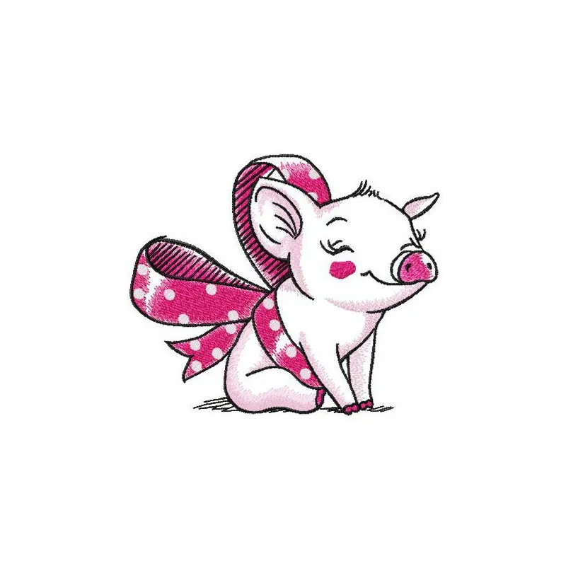 Charming piggy present embroidery design featuring a cute pig with a gift, ideal for festive stitching projects.