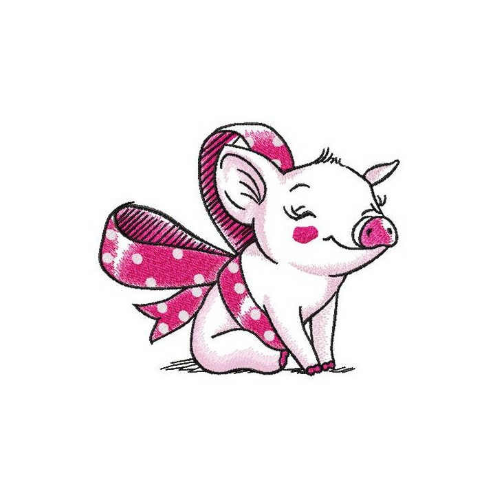 Piggy present embroidery design - Embroidery Design