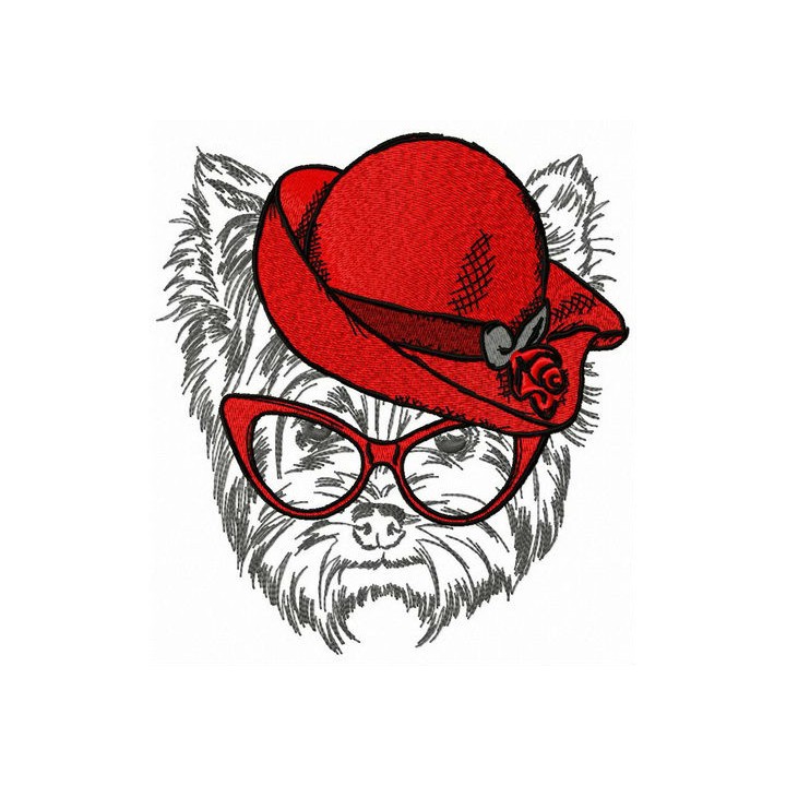 Terrier in red hat embroidery design - Embroidery Design
