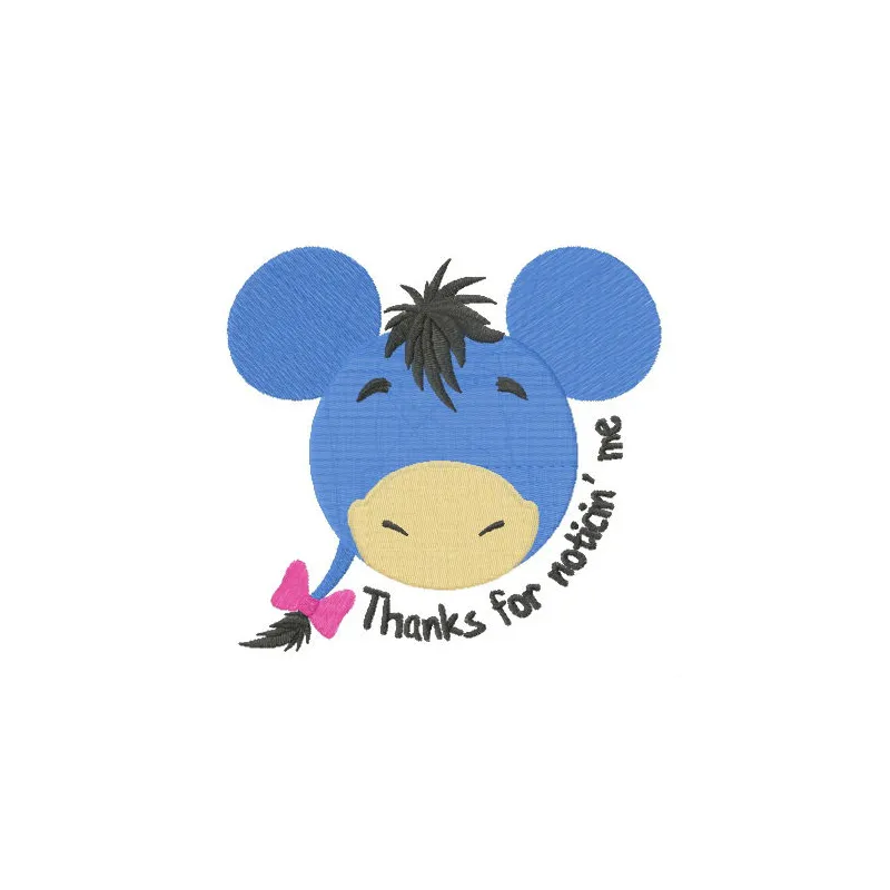 Preview of the 'Thanks for noticin' me' embroidery design featuring Tigger, Eeyore, Piglet, and Heffalump motifs.