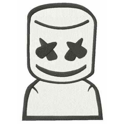 Marshmello DJ embroidery design featuring vibrant details, inspired by Fortnite, perfect for stitching on hoodies and caps.