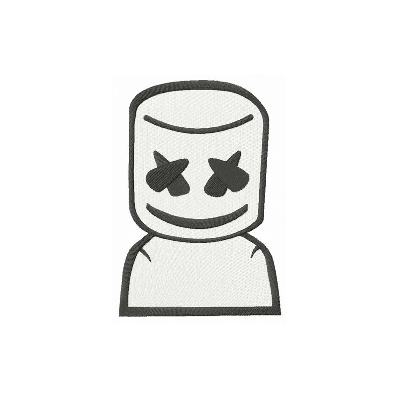 Marshmello DJ embroidery design featuring vibrant details, inspired by Fortnite, perfect for stitching on hoodies and caps.
