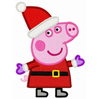 Embroidery design of a pig in a Santa costume, ideal for holiday-themed stitching projects.
