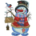 Amiable snowman embroidery design showcasing a cheerful snowman, perfect for winter-themed stitching projects.
