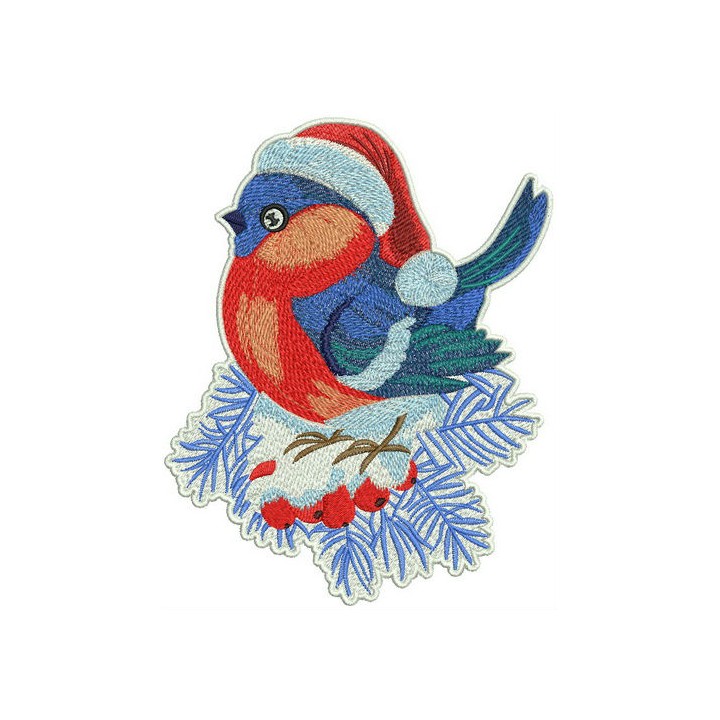 Birdie on snowy rowan embroidery design - Embroidery Design