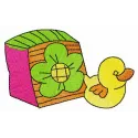 Rubber ducky and cube embroidery design showcasing playful motifs suitable for children's items and toys.