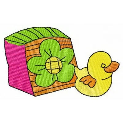 Rubber ducky and cube embroidery design showcasing playful motifs suitable for children's items and toys.