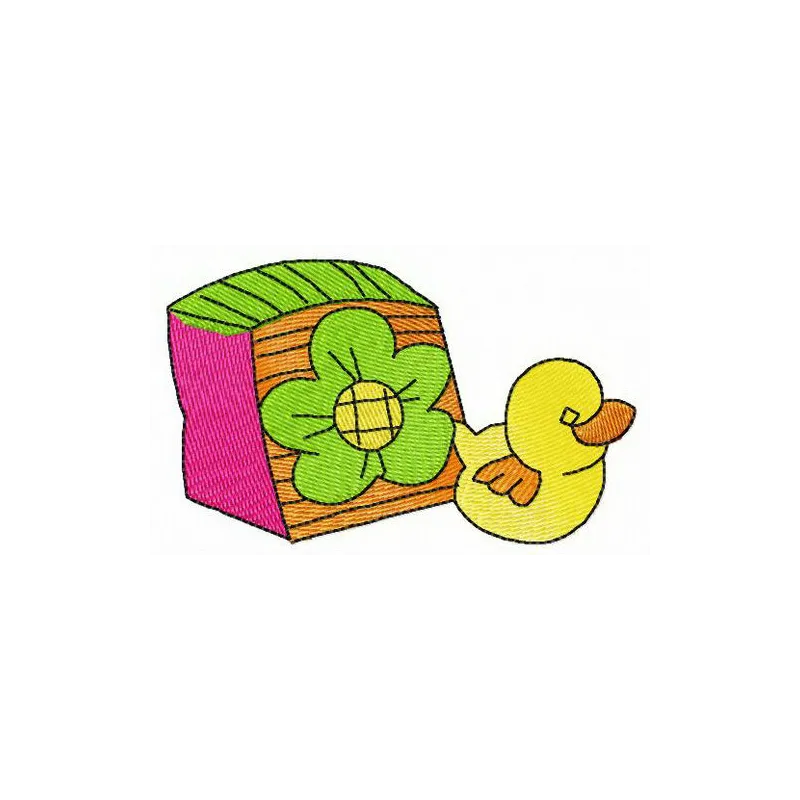 Rubber ducky and cube embroidery design showcasing playful motifs suitable for children's items and toys.