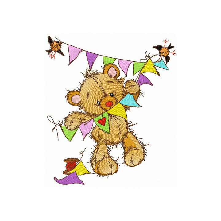 Bear hanging garland embroidery design - Embroidery Design