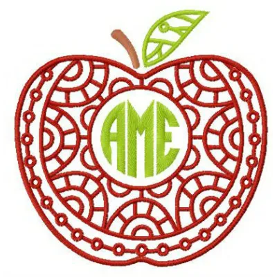Preview of AME tasty apple embroidery design showcasing intricate stitching patterns of a vibrant apple.