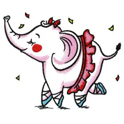Preview of Elephant the Ballerina embroidery design, featuring a whimsical elephant in a ballet pose, ideal for creative pro…