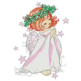 Angel with holly wreath embroidery design - Embroidery Design
