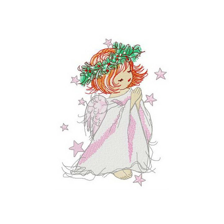 Angel with holly wreath embroidery design - Embroidery Design