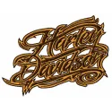 H-D wordmark logo embroidery design preview showcasing intricate stitching for auto and moto enthusiasts.
