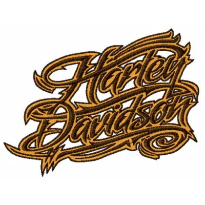 H-D wordmark logo embroidery design preview showcasing intricate stitching for auto and moto enthusiasts.