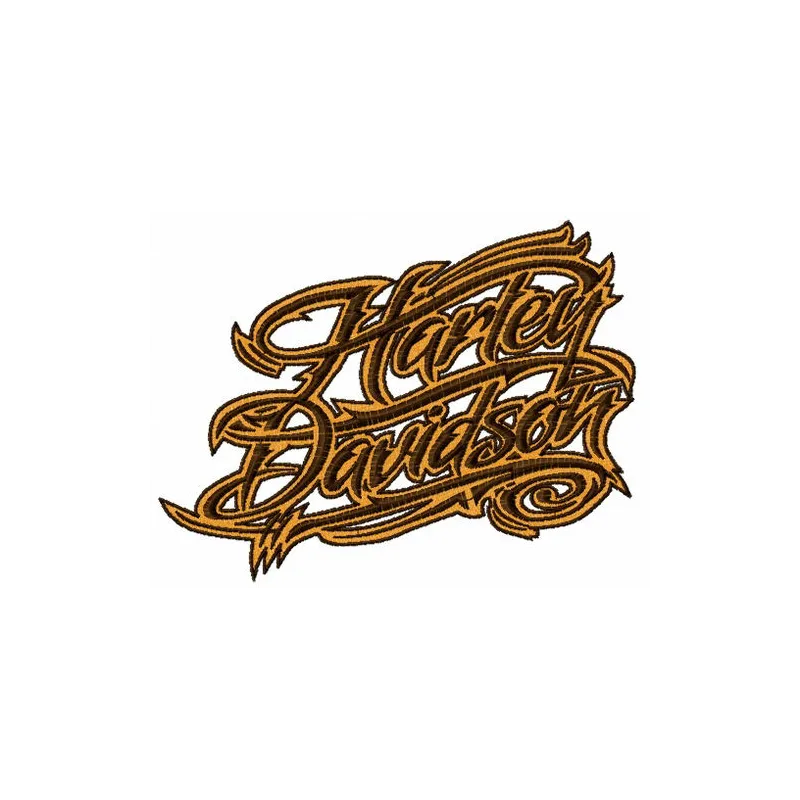 H-D wordmark logo embroidery design preview showcasing intricate stitching for auto and moto enthusiasts.