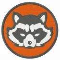 Rocket Raccoon Avengers embroidery design showcasing a playful raccoon character for creative stitching projects.