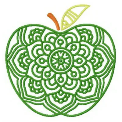 Green ripe apple embroidery design showcasing a vibrant fruit motif for creative stitching projects.