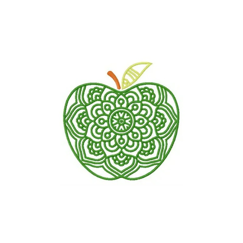 Green ripe apple embroidery design showcasing a vibrant fruit motif for creative stitching projects.