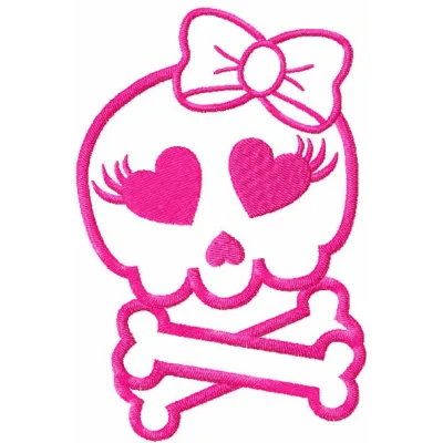 Pink monster skull embroidery design showcasing a playful skull motif, ideal for creative stitching projects.