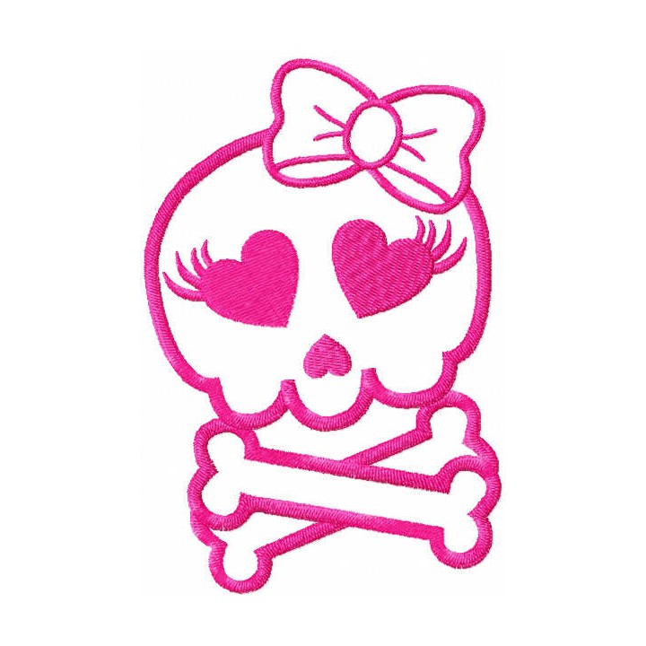 Pink monster skull embroidery design - Embroidery Design