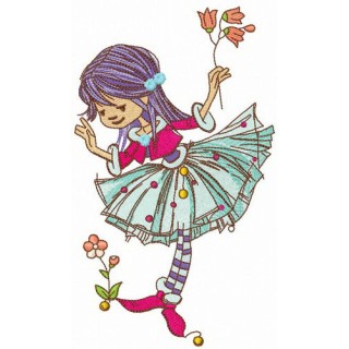 Cute elf collects flowers embroidery design - Embroidery Design