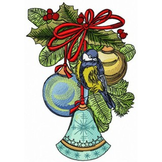 Christmas bell and tit embroidery design - Embroidery Design