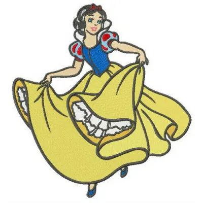 Embroidery design preview of Snow White dancing, featuring intricate stitching patterns for your projects.
