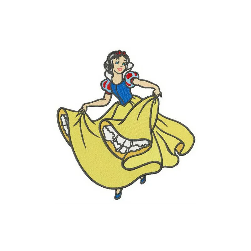 Embroidery design preview of Snow White dancing, featuring intricate stitching patterns for your projects.